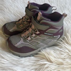 Merrell Moab Girls Size 12M Grey Purple Mid Waterproof Hiking Boots